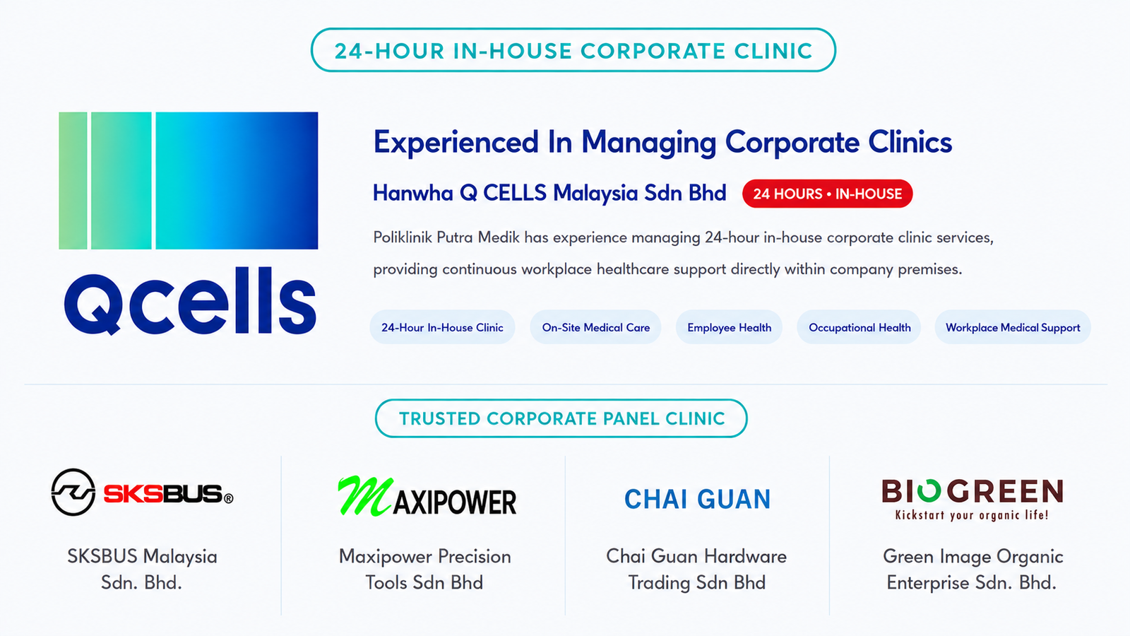 24-hour in-house corporate clinic and trusted corporate panel clinic