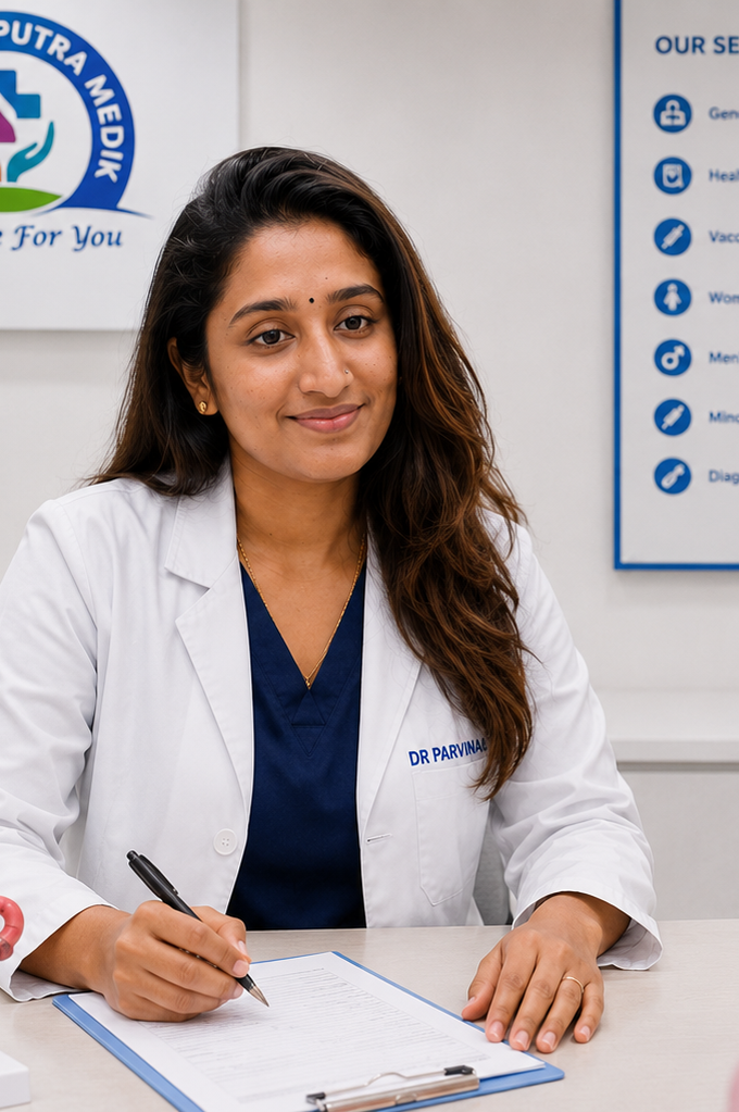 Dr Parvinaa consulting a patient