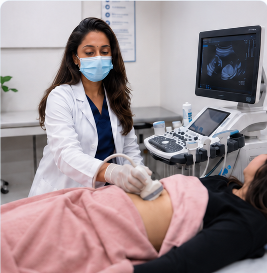 Dr Parvinaa performing ultrasound