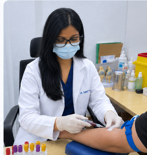 Dr Sumeetha performing blood taking